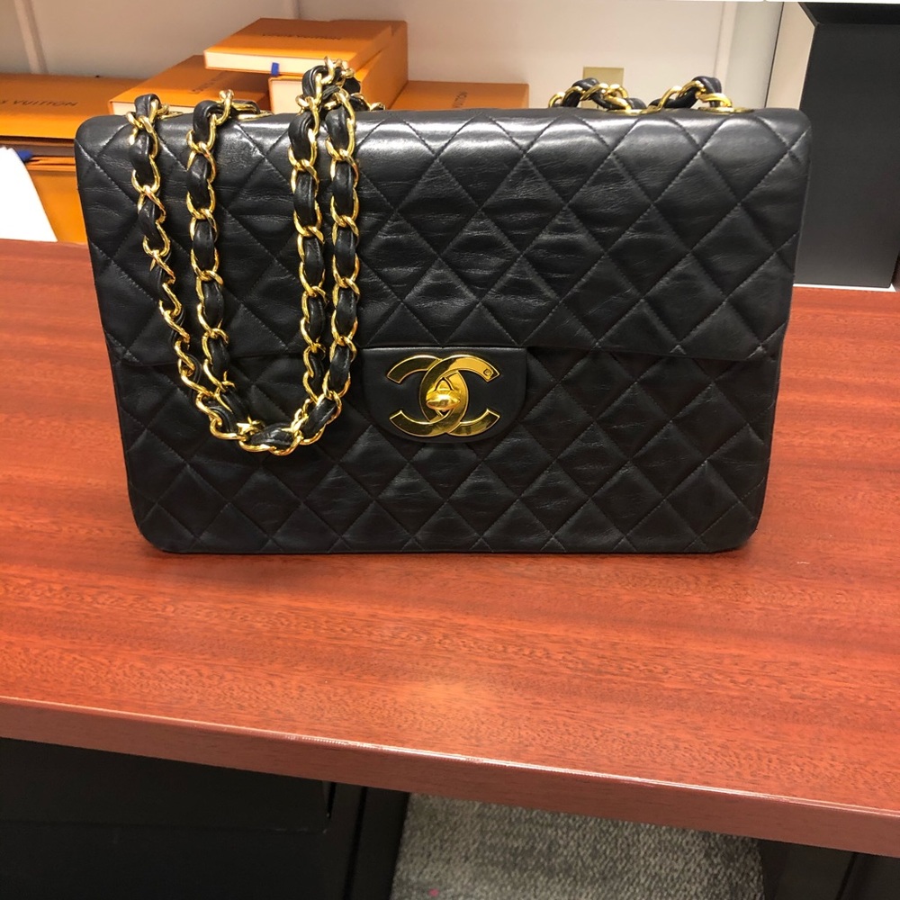 Authentic Chanel Single Flap Maxi Black Lambskin